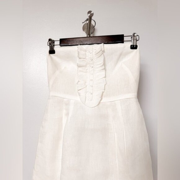 J. Crew Strapless Linen Button Ruffle Tuxedo Style Front Mini Dress Ivory  4 - Picture 3 of 6